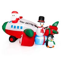 Costway - 9FT Inflatable Christmas Santa Claus on Helicopter with Snowman Penguin LED Lights - Mu... - Large Front