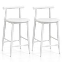 Costway Bar Chair Counter Height Stools Set of 2 with Acacia Wood Frame Supporting Legs - White - Large Front