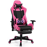 Costway - Massage Gaming Chair Reclining Racing Office Computer Chair with Footrest Pink - Pink +... - Large Front