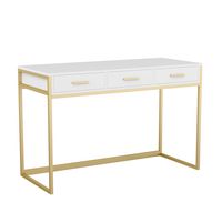 Martha Stewart - Ollie White 3 Drawer Home Office Desk with Polished Brass Metal Frame and Hardwa... - Large Front