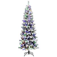 Costway - 7.5FT Pre-Lit Hinged Christmas Tree Snow Flocked w/9 Modes Remote Control Lights - Gree... - Large Front