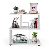 Costway - 2-Tier Bookshelf S Shaped Bookcase Storage Rack Display Shelf w/Thick Foot Mats - White - Large Front