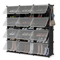 Costway - Portable Shoe Rack Organizer 12-Cube 48 Pair Shoe Shelf Storage Cabinet w/Hook - Black/... - Large Front