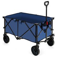 Costway - Folding Collapsible Wagon Utility Camping Cart W/Wheels & Adjustable Handle Navy - Navy - Large Front