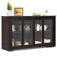 Costway Kitchen Storage Cabinet Sideboard Buffet Cupboard w/ Sliding Door - Brown - Large Front