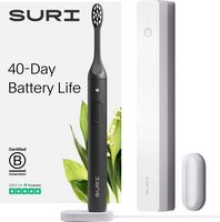 SURI - S1 Electric Toothbrush with UV Light Cleaning and Charging Case and Mirror Mount - Black - Large Front