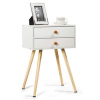 Costway - Mid Century Modern 2 Drawers Nightstand In Sofa Side Table End Table - White - Large Front