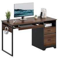 Bestier 48-Inch Gaming Desk with File and Storage Drawers, Open Writing Compartments - Cherry - Large Front