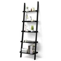 Costway - Ladder Shelf 5-Tier Plant Stand Wall-leaning Bookcase Display Rack - Black - Large Front