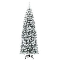 Costway - 6Ft Unlit Hinged Snow Flocked Artificial Pencil Christmas Tree with 500 Branch Tips - G... - Large Front