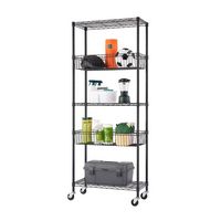 TRINITY - 5-Tier | 30x14x72 | Modular Commercial Wire Shelving | NSF |w/ Baskets & Wheels | - Black - Large Front