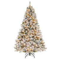 Costway - 7 FT Pre-Lit Christmas Tree 3-Minute Quick Shape Flocked Decor with 450 LED Lights - Gr... - Large Front