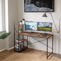 Bestier - Modern Office Desk with Storage Shelf, Headset Hook, and Reversible Bookshelf - 56