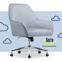 Serta - Chloe Soft Velvet Modern Home Office Chair - Ash Blue - Silver Chrome Base - Large Front