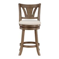 OSP Home Furnishings - Miller Swivel Counter Stool - Linen/Medium Oak - Large Front