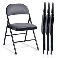 Costway Set of 4 Folding Chairs Fabric Upholstered Padded Seat Metal Frame Home Office - Black + ... - Large Front
