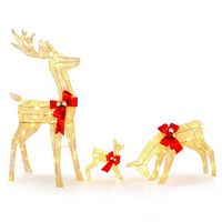 Costway - 3 PCS Lighted Reindeer Family Set Pre-lit Christmas Decoration with 230 LED Lights - Gold - Large Front