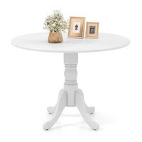 Costway 4-Person Dining Table Wooden Kitchen Table with Solid Rubber Wood Frame for Kitchen - White - Large Front