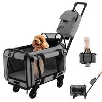 Costway - Cat Carrier with Wheels Large Rolling Cat Dog Carrier w/Telescopic Handle Grey - Grey - Large Front