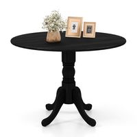 Costway 4-Person Dining Table Wooden Kitchen Table with Solid Rubber Wood Frame for Kitchen - Black - Large Front
