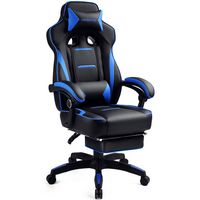 GTPlayer - F59 Racing Style Gaming Chair with Footrest - Blue - Large Front