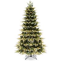 Costway - 7 FT Pre-Lit Christmas Tree 3 Modes Hinged with Quick Power Connector & 500 Lights - Gr... - Large Front