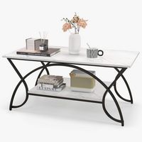 Costway 2-Tier Industrial Coffee Table Rectangular Cocktail Table with Storage Shelf - White - Large Front