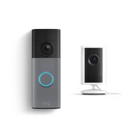 Ring - Battery Doorbell 2K (newest model), Speckled Gray + Indoor Cam Plus - White - Large Front