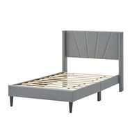 Costway Twin Bed Frame Modern Platform Bed with Linen Upholstered Wingback Headboard - Grey - Large Front