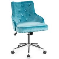 Costway - Velvet Swivel Office Chair with Nailed Trim - Turquoise - Large Front