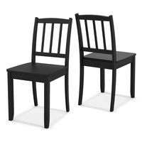 Costway Wood Dining Chair Set of 2 with Rubber Wood Legs Curved Backrest for Kitchen - Black - Large Front