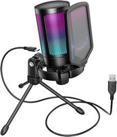 FIFINE A6V USB Condenser Microphone with RGB Lighting - Plug & Play USB-C, Touch Mute for PC, PS5... - Large Front