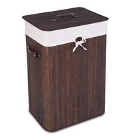 Costway Rectangle Bamboo Hamper Laundry Basket Washing Cloth Bin Lid Brown - Deep Brown/White - Large Front