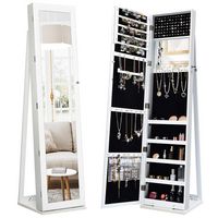 Costway - Mirrored Jewelry Cabinet Lockable Standing Storage Organizer with Shelf - White - Large Front