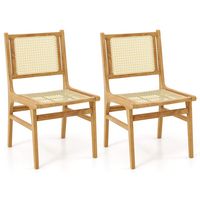 Costway 2 PCS Rattan Dining Chair with Cane Woven Backrest & Seat & Teak Wood Frame - Natural - Large Front