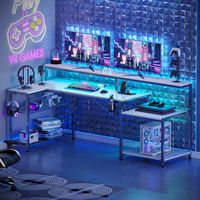 Bestier 71inch L-Shaped LED Gaming Desk with Power Outlet Computer Desk - White - Large Front