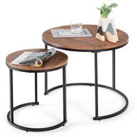 Costway Nesting Coffee Table Set of 2 for Balcony Living Room Modern Round Side Tables - Brown - Large Front