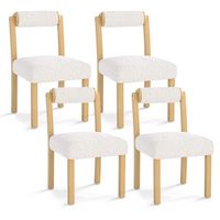 Costway Wooden Dining Chair Set of 4 Faux Sherpa Upholstered Kitchen Dining Room Chairs - White - Large Front