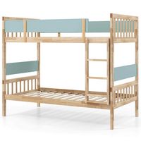 Costway Twin Over Twin Bunk Bed Solid Wood Bed Frame with Ladder Full-length Guardrails - Natural - Large Front