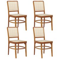 Costway Set of 4 Boho Dining Chairs with Teak Wood Structure & Footrests for Indoor Use - Natural - Large Front