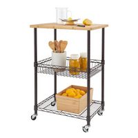 TRINITY - BASICS | Bamboo Top Kitchen Cart w/Basket | Dark Bronze - Dark Bronze - Large Front