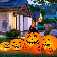 Costway - Halloween 7.5 FT Inflatable Pumpkin Combo Decoration w/ Witch Black Cat - Orange - Large Front