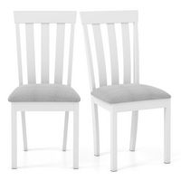 Costway Dining Chair Set of 2 Upholstered Wooden Chairs with Padded Seat Rubber Wood Frame - White - Large Front