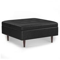 Simpli Home - Shay Mid Century Large Square Coffee Table Storage Ottoman - Distressed Black - Large Front