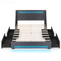 Costway Full Size Bed Frame with LED Lights & Charging Station Upholstered Platform Bed - Gray - Large Front