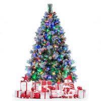 Costway - 6 FT Pre-Lit Artificial Christmas Tree Hinged with Pine Needles 350 LED Lights - Green/... - Large Front