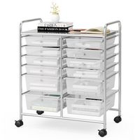 Costway - 12 Drawer Rolling Storage Cart Scrapbook Paper Office School Organizer - Clear - Large Front
