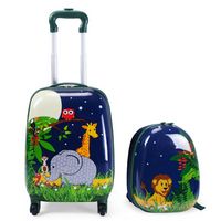 Costway - 2Pcs 12'' 16'' Kids Luggage Set Suitcase Backpack School Travel Trolley ABS - dark blue - Large Front
