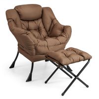 Costway - Lazy Sofa Chair with Folding Footrest and Storage Pocket - Brown - Large Front