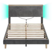Bestier - Bed Frame Upholstered Platform Gaming Bed with LED Light & Adjustable Storage Headboard... - Left View